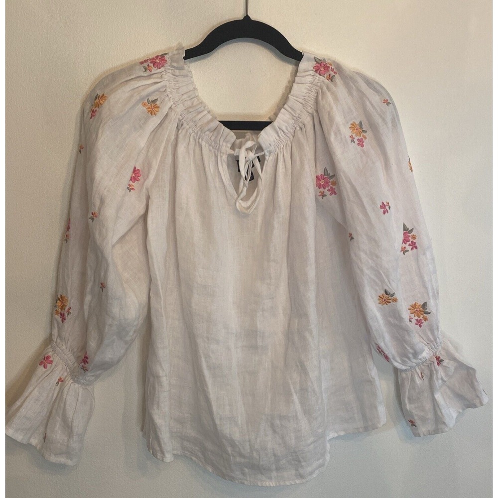 Saks Fifth Avenue Womens‎ Linen Floral Embroidered Top Small